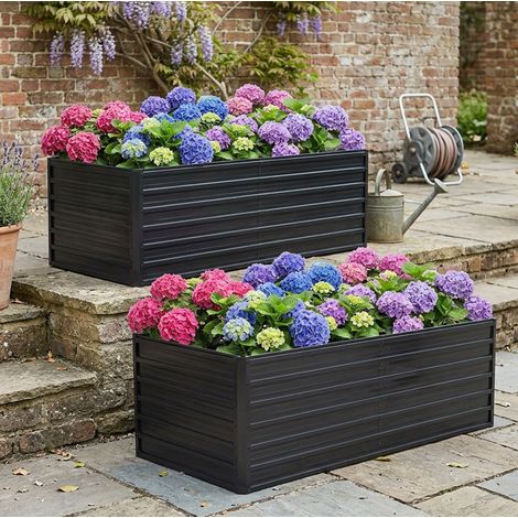 Jardín elevado de 190x90x64 cm, base abierta, estructura de metal, color negro (1/5)