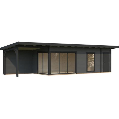 Abri de jardin en bois massif 29m² – Structure en épicéa nordique 44mm – Porte coulissante vitrée en aluminium – Montage facile – Palmako (1/5)