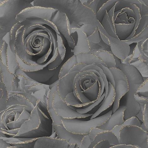 Muriva Madison Glitter Black Wallpaper Floral Rose Flower Textured Modern Gold (1/4)