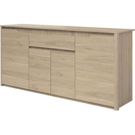 Buffet bas - Panneaux de particules - Décor chene dakota - 4 portes + 1 tiroir - Betty - L 185 x P 46 x H 85,5 cm (1/5)