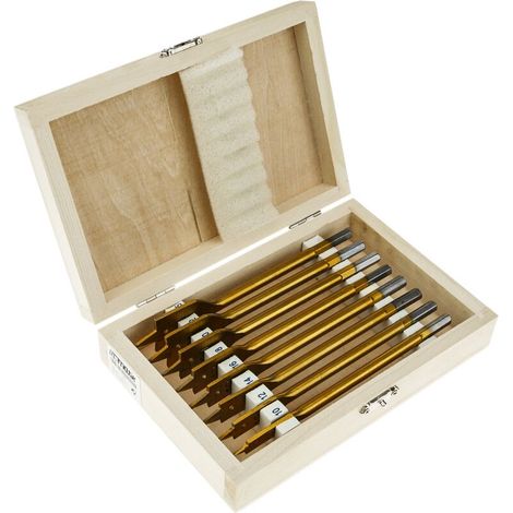 Coffret de forets plats pour bois – 8 embouts métalliques ultra-résistants – Diamètres 10 à 25 mm – Prêts à percer (1/5)
