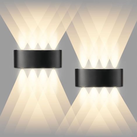 2er-Set schwarze 8-W-LED-Wandleuchten, für Innen- und Außenmontage, Schutzart IP65, warmweißes Licht (3000 K), moderne quadratische Aluminium-Wandleuchten mit nach oben/unten gerichteter Abstrahlung f (1/5)