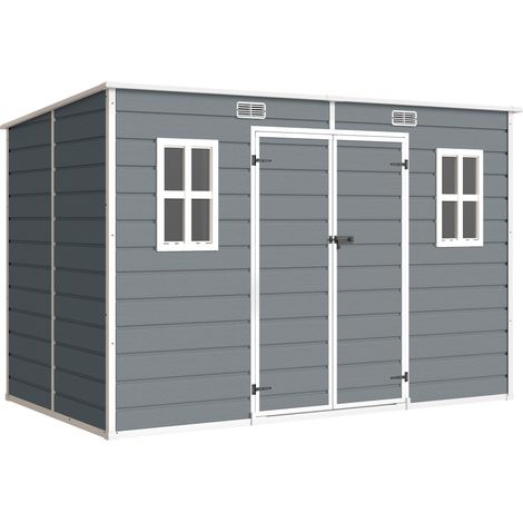 Casetta Box per Attrezzi 303x183x184 cm a 2 Ingressi con Finestre e Prese d'Aria in PP e Alluminio Grigio (1/5)