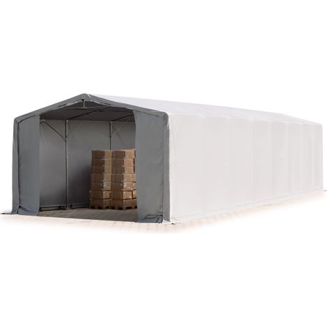 8x16m hangar TOOLPORT, PRIMEtex PVC 2300 N gris, H. 4m avec portes à fermeture Eclair, avec statique (type de sol : terre)