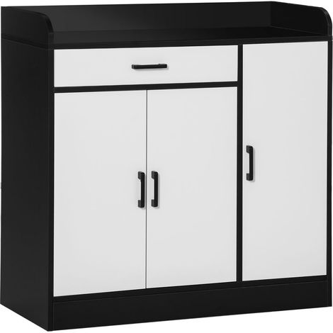 MOBILETTO DA CUCINA MODERNO IN MDF CON 2 ARMADIETTI.1 CASSETTO E RIPIANI REGOLABILI. 90X40X90 CM BIANCO E NERO (1/5)