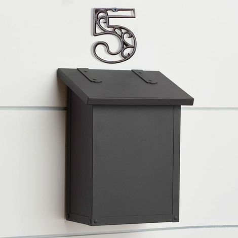 JSSEVN-Letrero moderno de hierro fundido para exteriores con números de casa, número de puerta de estilo retro, número de dirección para cafetería o bar (Número 5). (1/3)