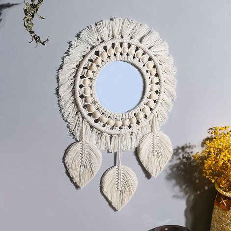 Miroir mural en macramé, décoration bohème pour chambre et salon, miroir suspendu artisanal, pièce unique. (1/2)
