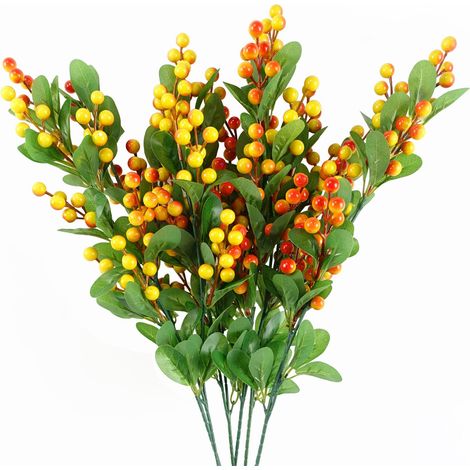 Pack of 6 x 70cm Artificial Orange Berry Spray (1/5)