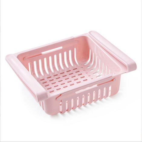 Organisateur de cuisine, tiroir de rangement pour réfrigérateur, boîte extensible, étagère pour placard, boîte de rangement en plastique pour la maison, 1 pièce (rose)