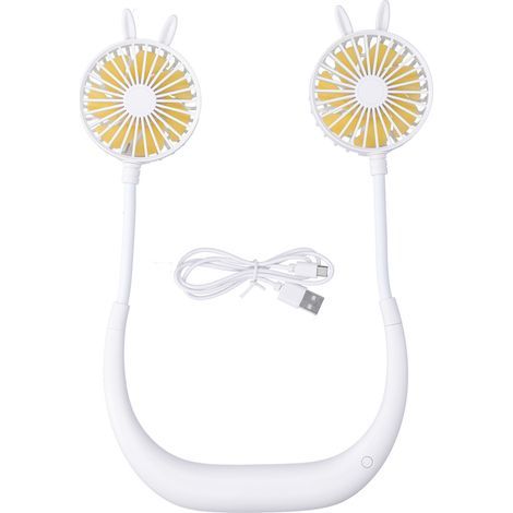 USB rechargeable neck fan, white, 28.5 x 18.5 x 3 cm, 1200 mAh battery (1/5)