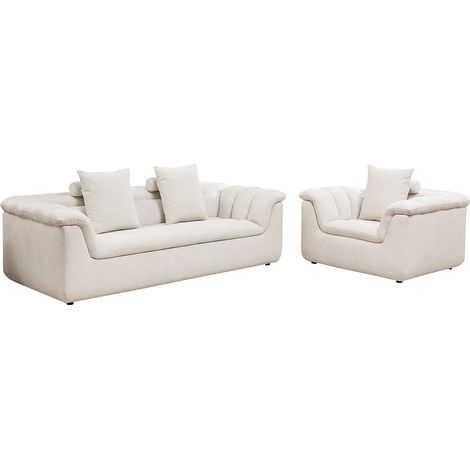 Canapé 3 places et fauteuil en tissu blanc cassé CAZOCHA (1/5)
