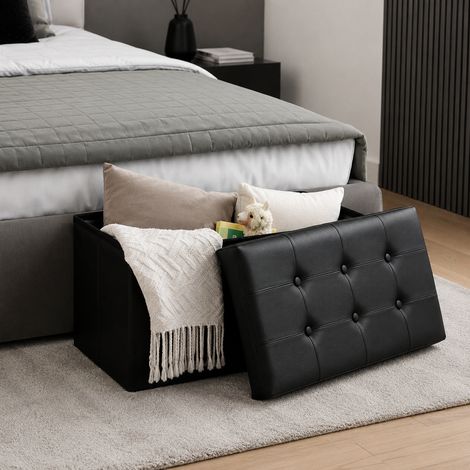 belviona Sitztruhe mit Stauraum, faltbare Sitzbank aus Kunstleder für Wohnzimmer, Flur oder Schlafzimmer, 80 l Volumen, 76x38x38 cm, schwarz (1/5)