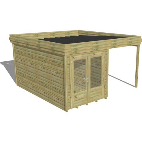 ABRI DE JARDIN bois Pin autoclave 27mm - 4,14x4,34m / 18m2 - Bac acier - Plancher bois (1/5)