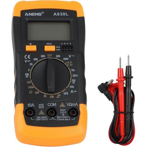 Multifunktionales digitales Handmultimeter mit LCD-Bildschirm, Wechsel- und Gleichspannungsdetektor, gelb-schwarz (1/4)