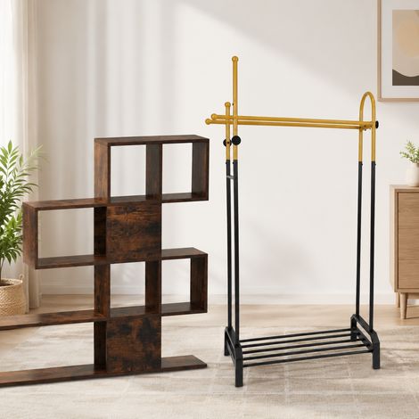 Ensemble de rangement pour dressing (2 pièces) – Portemanteau autoportant à double tringle et étagère en échelle à 5 niveaux (1/5)
