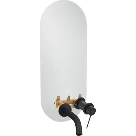 Espejo LED ovalado con 2 agujeros + mezclador de lavabo incorporado JACOB DELAFON Grands Boulevards Negro mate + cuerpo incorporado
