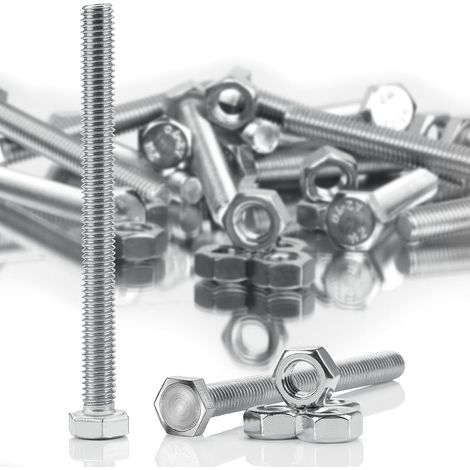 Lot de 8 vis à tête hexagonale M8 x 120 mm - Boulons et écrou hexagonal DIN 933/ISO 4017 - Vis en acier inoxydable A2 V2A à six pans extérieurs, filetage complet avec vis de machine métrique (1/5)