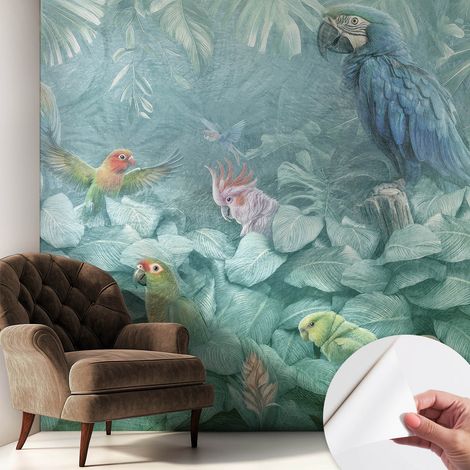 Tapete Selbstklebend - Fototapete mit Motiv - Wandtapete modern - Wanddeko Exotische Vögel 250x250 cm (1/5)