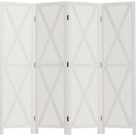 Structurer vos Espaces Intérieurs Paravent 4 Panneaux Bois de Paulownia Blanc Séparateur Mobile à Croisillons (1/5)