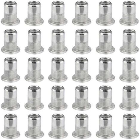 QORVA-100 Pièces M6 Écrou À Sertir À Tête Plate, Écrous À Riveter Acier Inoxydable, Insert Fileté À Tête Plate, Écrou À Sertir M6, Rivet Écrou M6 (1/5)