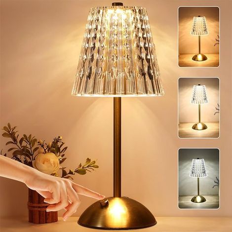 Lampada da comodino a LED ricaricabile, lampada touch con cristalli di diamante, senza fili e dimmerabile, 3 colori di luce, luce notturna per ristorante, camera da letto, soggiorno (1/5)