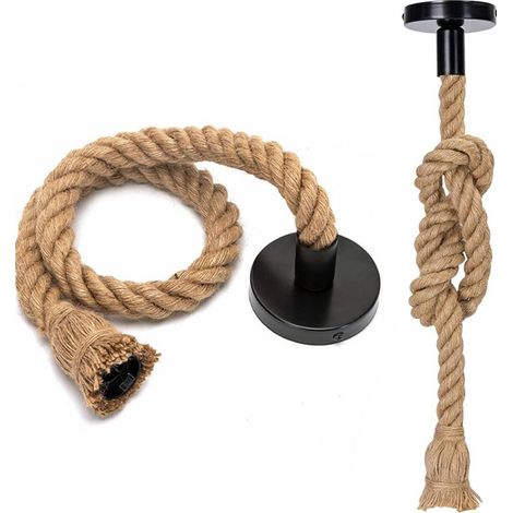 ORION91oficial® - Lámpara colgante de cuerda natural 100% pita E27 para techo, ideal para salón o dormitorio, 1,5 m de largo, Bombilla Incluida - spaziORION91 (1/4)