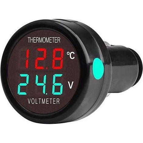 Voltmètre Numérique et Thermomètre DC 12V/24V/36V 2-en-1, Moniteur de Tension et Température pour Batterie, Indicateur de Test pour Voiture, Camion et Bus (Rouge + Vert) (1/5)