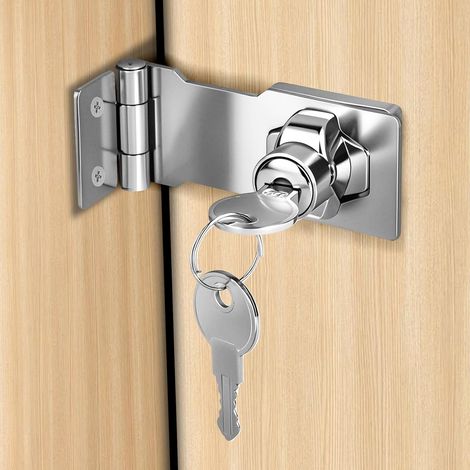 Moraillon de Verrouillage en Acier inoxydable, 3 pouces Loquet à clé à angle droit de 90 degrés avec cadenas bouton tournant et 2 clés pour chambre, armoire, tiroir, porte de jardin (1/5)