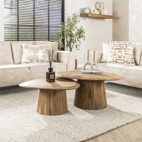 Mango Cove Dreieckig Couchtisch 2er-Set aus massivem Mangosand