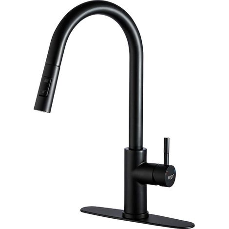 Robinet de Cuisine, Robinet de Cuisine Haute Pression, Robinet Extensible Pivotant à 360°,Acier Inoxydable, Mitigeur d'Evier Moderne à Levier Unique,Noir (1/5)
