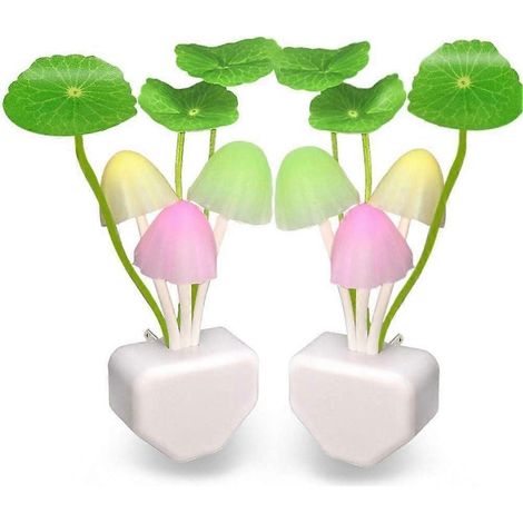 Lot de 2 veilleuses LED champignon à brancher avec capteur crépusculaire, lampe de chevet à changement de couleur L