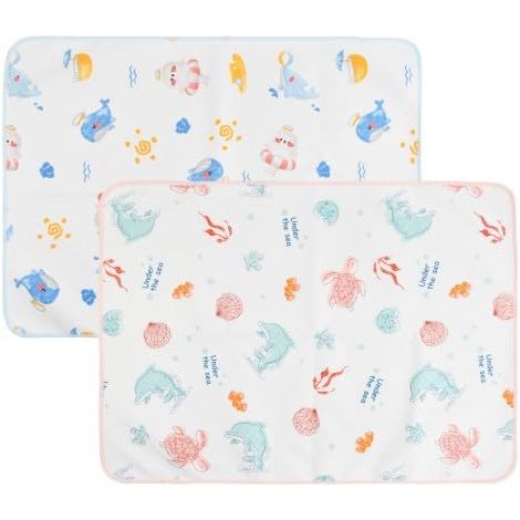 2 Pièces Matelas à Langer Bébé 50x70 cm, Tapis à langer Imperméable Doux et Respirant, Coussin à Langer pour Bébé, Lavable et Léger pour Voyage (Dauphins)