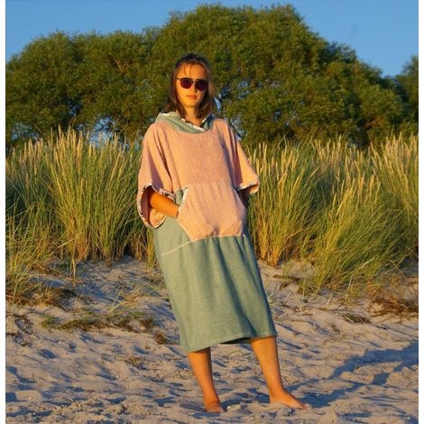 Poncho de surf vert sauge - coton L homme, longueur 115 cm (1/5)