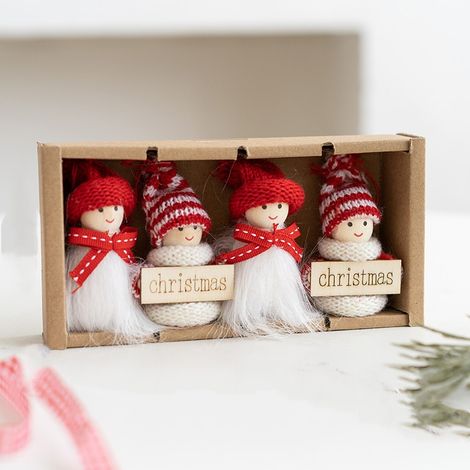 lutins au crochet à accrocher sapin de Noël décoratifs mignons et sympathiques petits dans une boîte cadeau Lot de 4 (1/3)