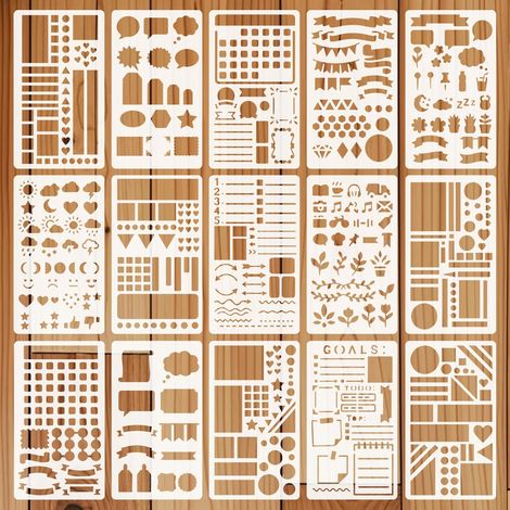Lot de 15 pochoirs muraux réutilisables pour peinture - 10,2 x 17,8 cm - Pochoirs muraux réutilisables - Calendrier - Pochoir de peinture - Règle murale pour journal - Suivi des habitudes (1/5)