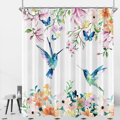 Duschvorhang 180x200cm Rosa Blumen Vogel H200 x B180 cm (1er Pack) (1/5)