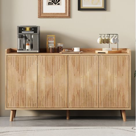 MODFU – Buffet rangement 140x40x84 cm MDF – 4 portes et étagères réglables – Anti-basculement et charge 50 kg – Salle à manger – Naturel (1/5)