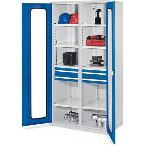 Kappes Schwerlastschränke mit Mitteltrennwand 1950x1000x600mm Sichtfenstertüren Modell 56 enzianblau
