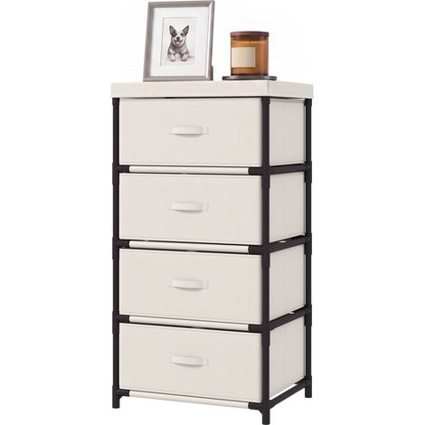 Commode Chambre à Coucher 4 Tiroirs Tissu Structure Acier Rangement Salon Bureau Beige (1/5)