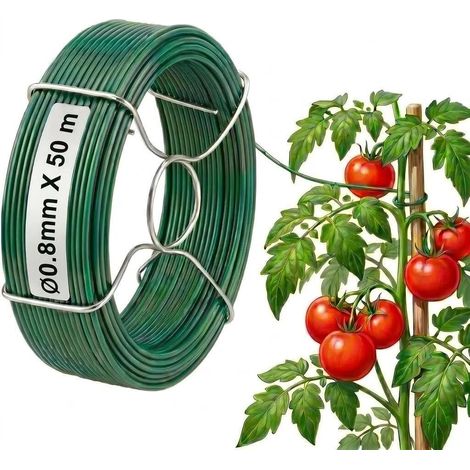 Fil d'Attache Acier Plastifié Vert Ø0.8mm x 50m - Rouleau de Fil de Fer PVC pour Tuteurage Plants, Tomates, Rosiers et Bricolage Jardin (1/5)
