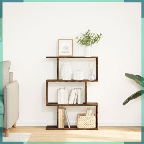 858115 étagère séparatrice de pièce à 3 niveaux chêne fumé 70x24x97 cm (1/5)