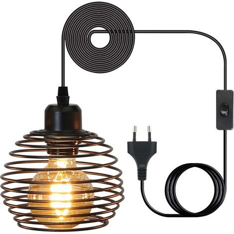 ZMH Suspension vintage industrielle - Noir - 1,5 m - Avec interrupteur - Culot E27 rï¿½tro - 1 fla. max. 60 W - Pour chambre ï¿½ coucher, salon,