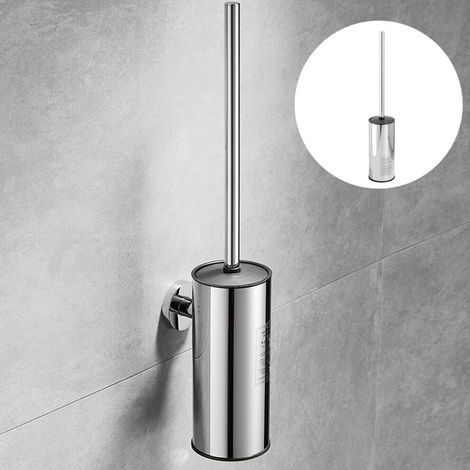 Brosse de nettoyage fixée au sol/mur, brosse de toilette-Argent (1/5)