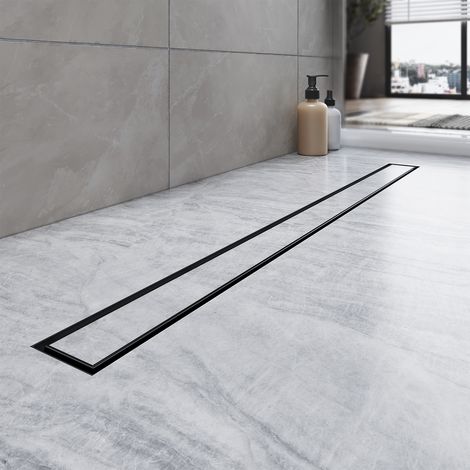 SONNI Duschrinne Duschablauf extra flach Bodenablauf Edelstahl dusche 2 in 1 Befliesbar 360° horizontal verstellbarer Bodenablauf Länge Länge:80cm Breite:70mm Subschwarz