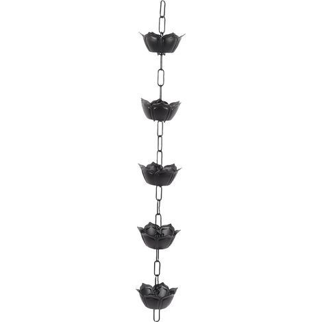 Chaîne de pluie de 1 mètre (3,3 pieds) avec collecteur décoratif pour gouttières extérieures, descente pluviale, alliage d'aluminium, couleur noire. (1/5)