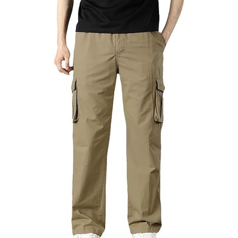 Pantalon cargo homme long extérieur avec élastique et multiples boutons, chino droite pour travail, randonnée randonneur, pantalon tactique décontracté haute qualité, taille ajustable. (1/5)