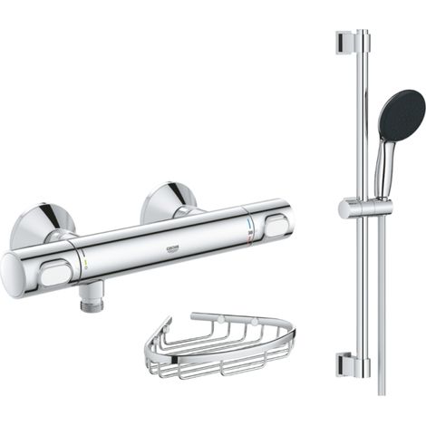 Mitigeur douche thermostatique GROHE Precision Flow + Ensemble de douche 2 jets avec barre + Porte-savon