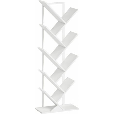 Étagère bibliothèque industrielle 9 niveaux en forme d'arbre avec cadre en acier, rangement pour livres et médias, blanche (1/5)