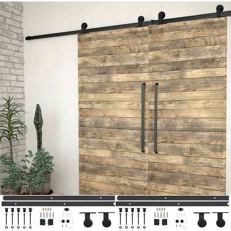 vidaXL Kit de herrajes de puertas correderas acero negro 2 uds 183 cm (1/5)
