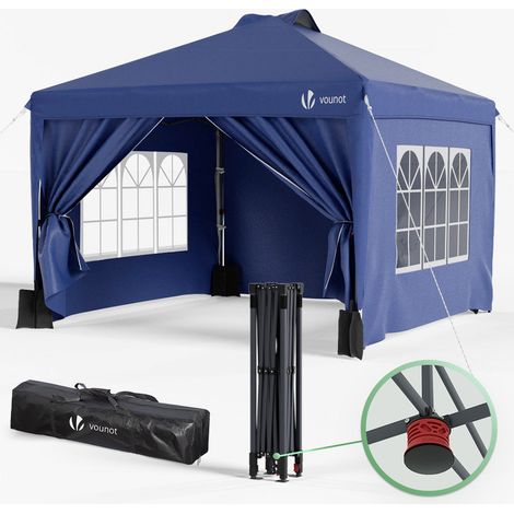 VOUNOT 3x3m Pop up Gazebo w/Central Lock, Sides, Waterproof Garden Marquee Blue